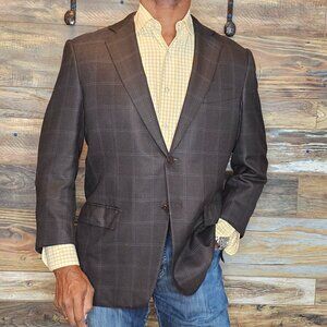 Ermenegildo Zegna Trofeo Silk Wool Working Cuffs Windowpane Dual Vent Blazer 42S